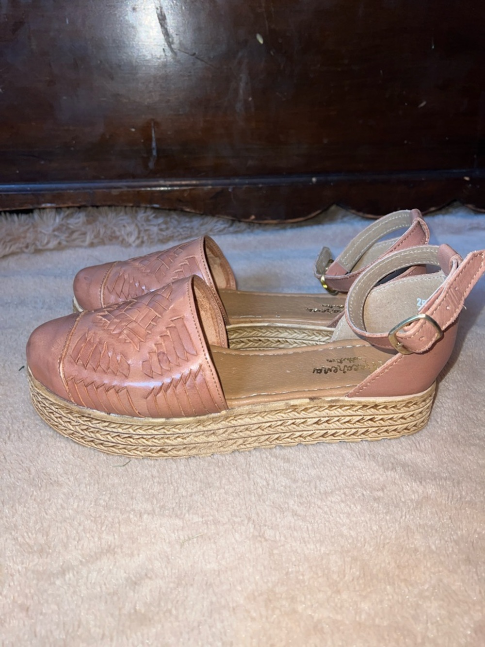 Macarena Collection Woven Ankle-Strap Women's Flats in Tan - Picture 2 of 5